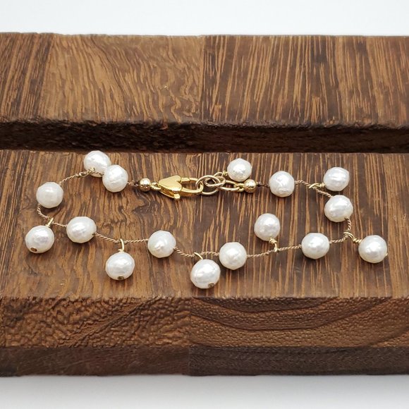 7 Inch 925 Sterling Silver & Cord Genuine Pearls Bracelet - Picture 1 of 6